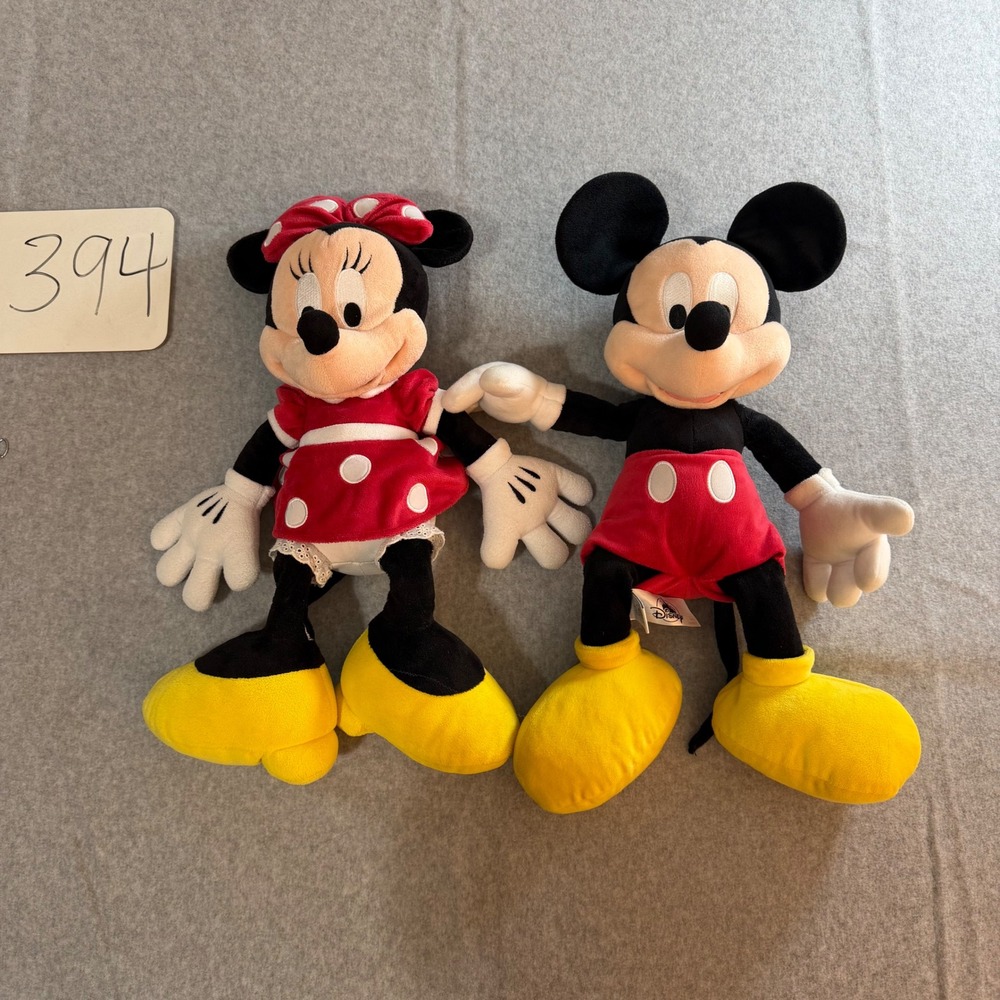 Disney Parks Mickey and Minnie Mouse Plush Toy Set Classic Red Polka Dot 17 Inch